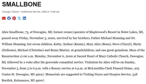 Maplewood Resort (Smallbones Resort) - Nov 4 2000 Former Owner Passes Away